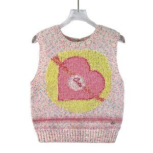 HW0109 Chanel 24C Pink Striped Love Inlay Cotton Round Neck Sleeveless Knitted V